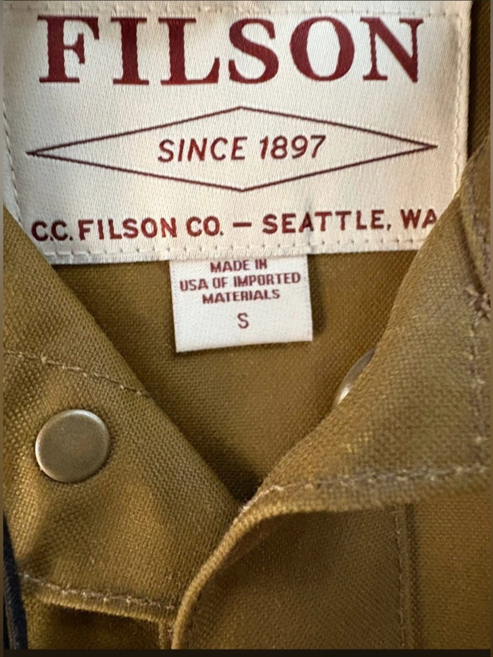 Filson Men's Tin Cloth Cruiser Size Small USA made NWT - Picture 2 of 4